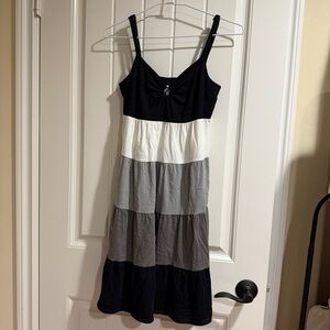 Loft black white grey stripes knee length dress